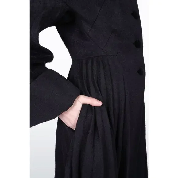 Vintage 50's Black Wool Fitted Princess Coat w/ Huge Pleated Sleeves Lilli Ann M